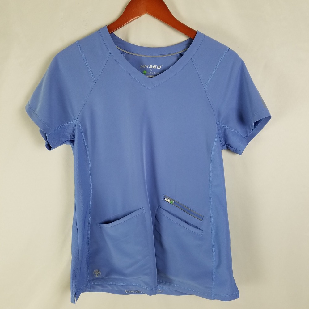 Healing Hands HH360 Blue V Neck Scrub Top Womens Size S Nurse Medical Top